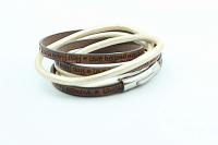 Wrap Around Double Layer Coffee & Cream Leather Inspirational Bracelet