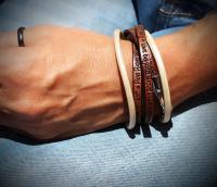 Wrap Around Double Layer Coffee & Cream Leather Inspirational Bracelet