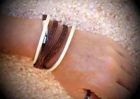 Wrap Around Double Layer Coffee & Cream Leather Inspirational Bracelet