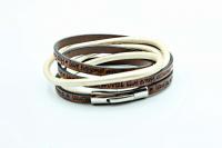 Wrap Around Double Layer Coffee & Cream Leather Inspirational Bracelet