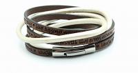 Wrap Around Double Layer Coffee & Cream Leather Inspirational Bracelet