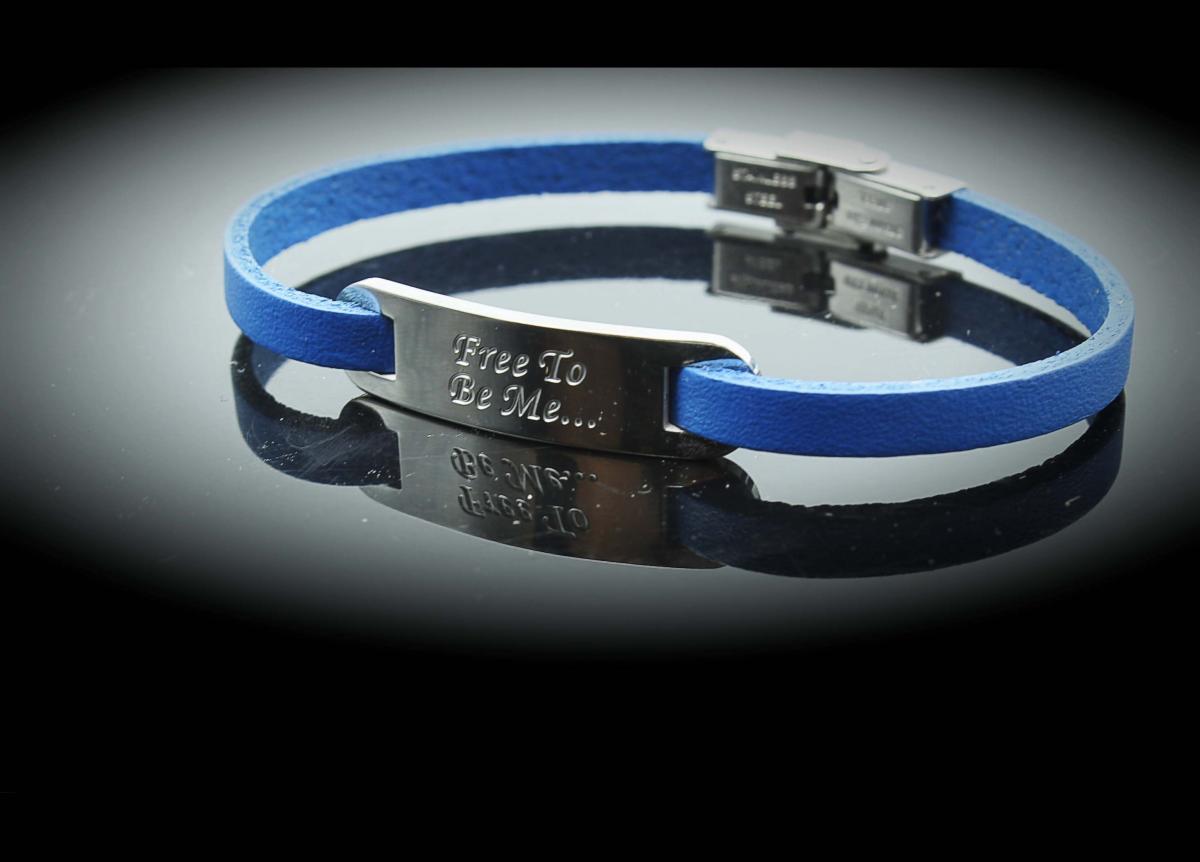 Inspirational Bracelet - Steel Blue Leather & Steel Customised.