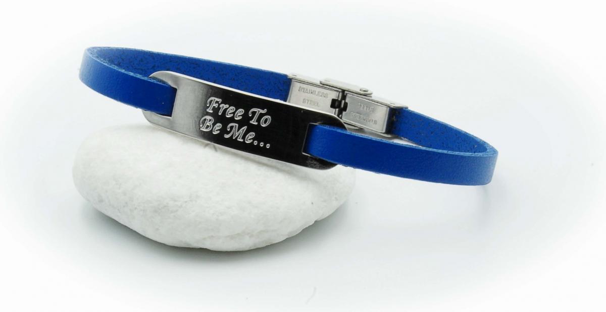 Inspirational Bracelet - Steel Blue Leather & Steel Customised.