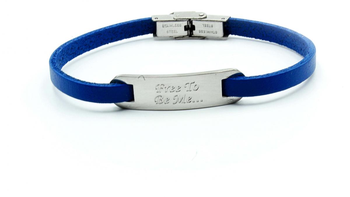 Inspirational Bracelet - Steel Blue Leather & Steel Customised.