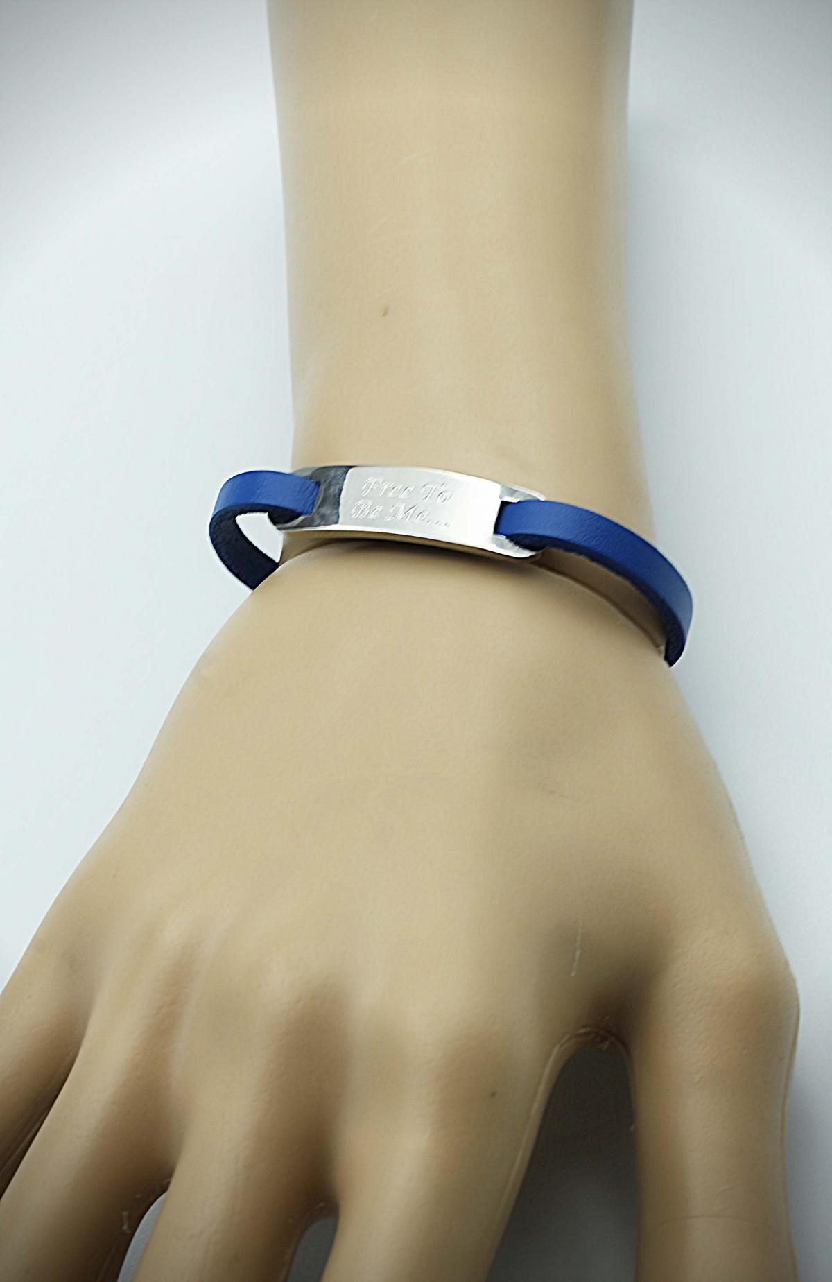 Inspirational Bracelet - Steel Blue Leather & Steel Customised.