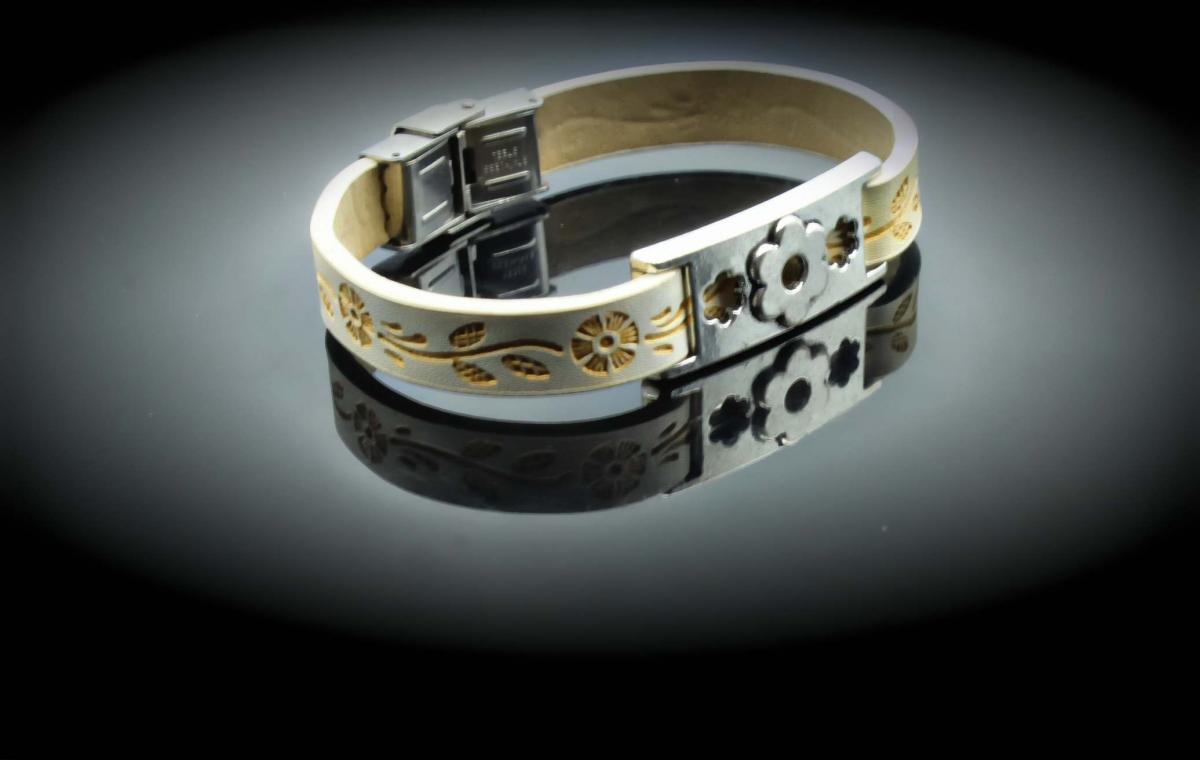 Flower Bracelet On Dandelion Stamped Leather