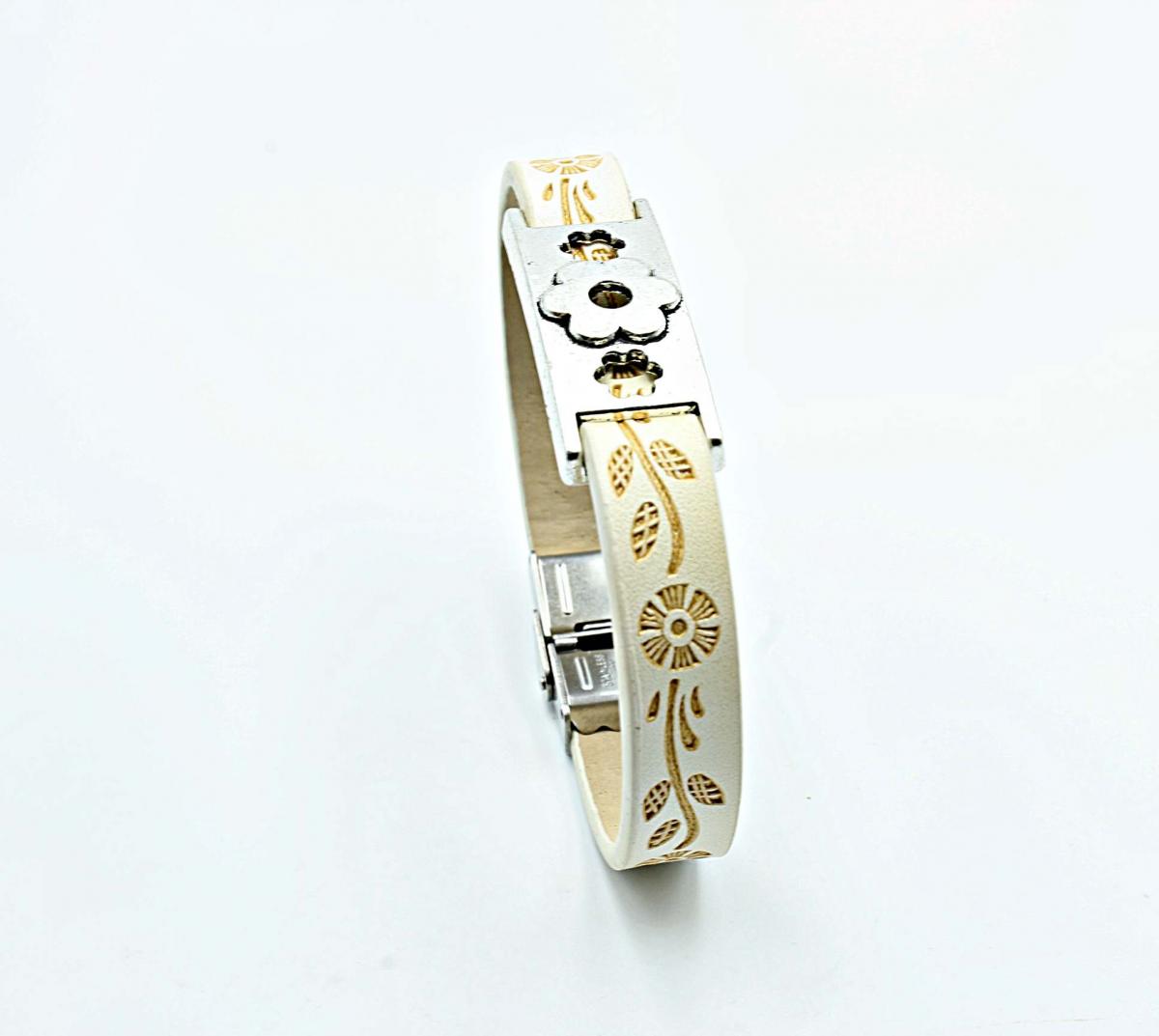 Flower Bracelet On Dandelion Stamped Leather
