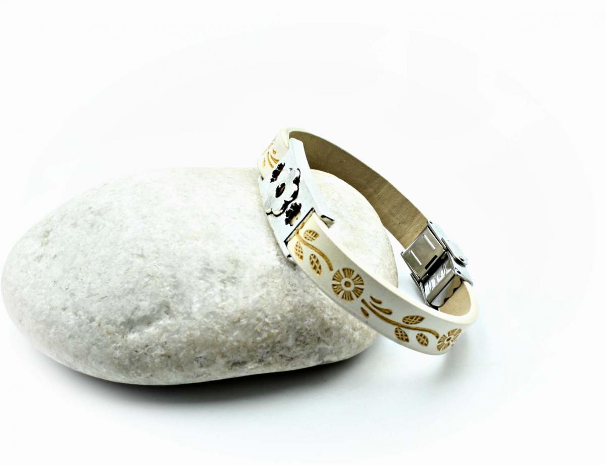 Flower Bracelet On Dandelion Stamped Leather