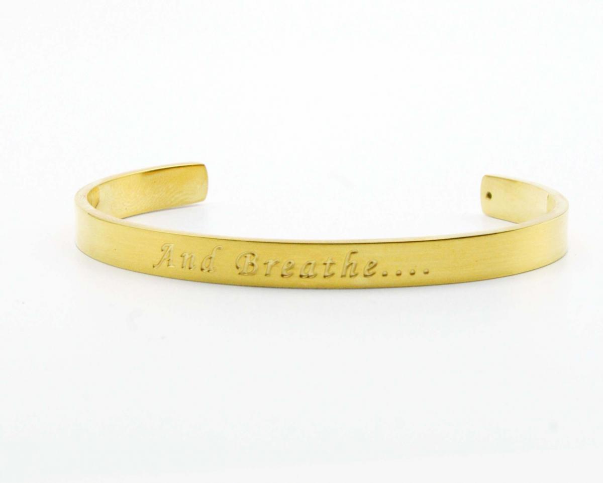 Gold Stainless Steel Cuff Bangle  With Your Chosen EWE Mantra