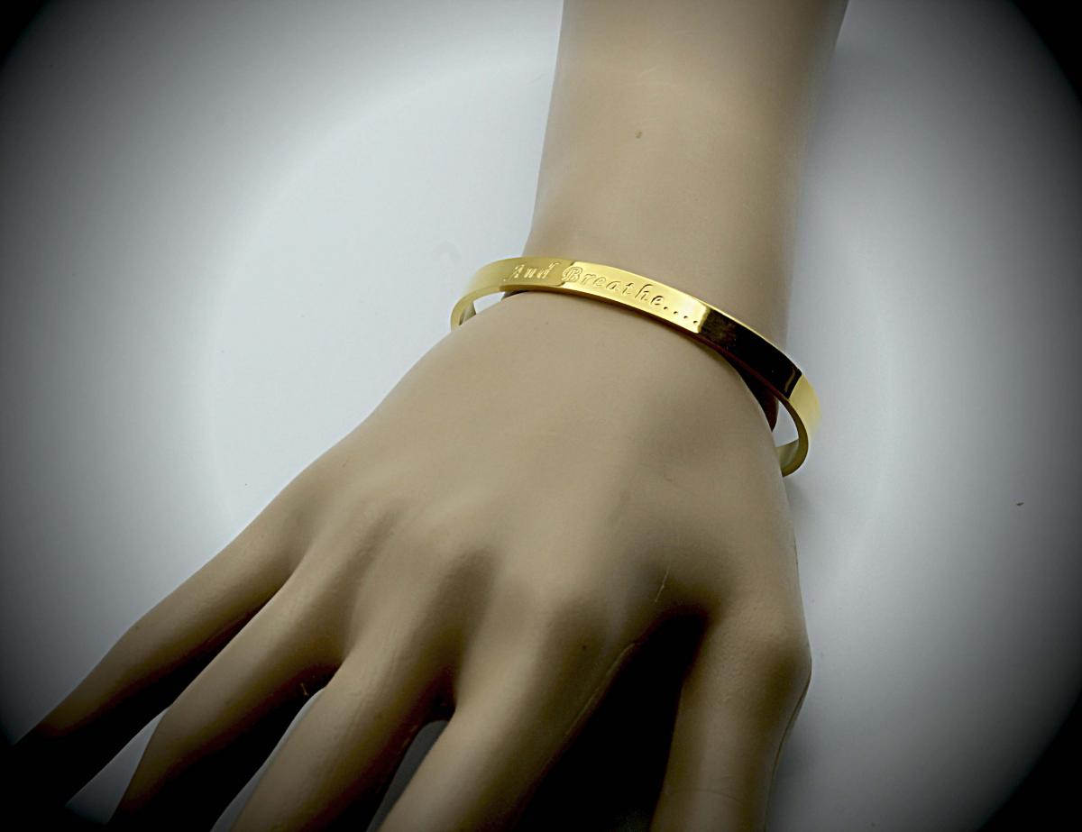 Gold Stainless Steel Cuff Bangle With Your Chosen EWE Mantra