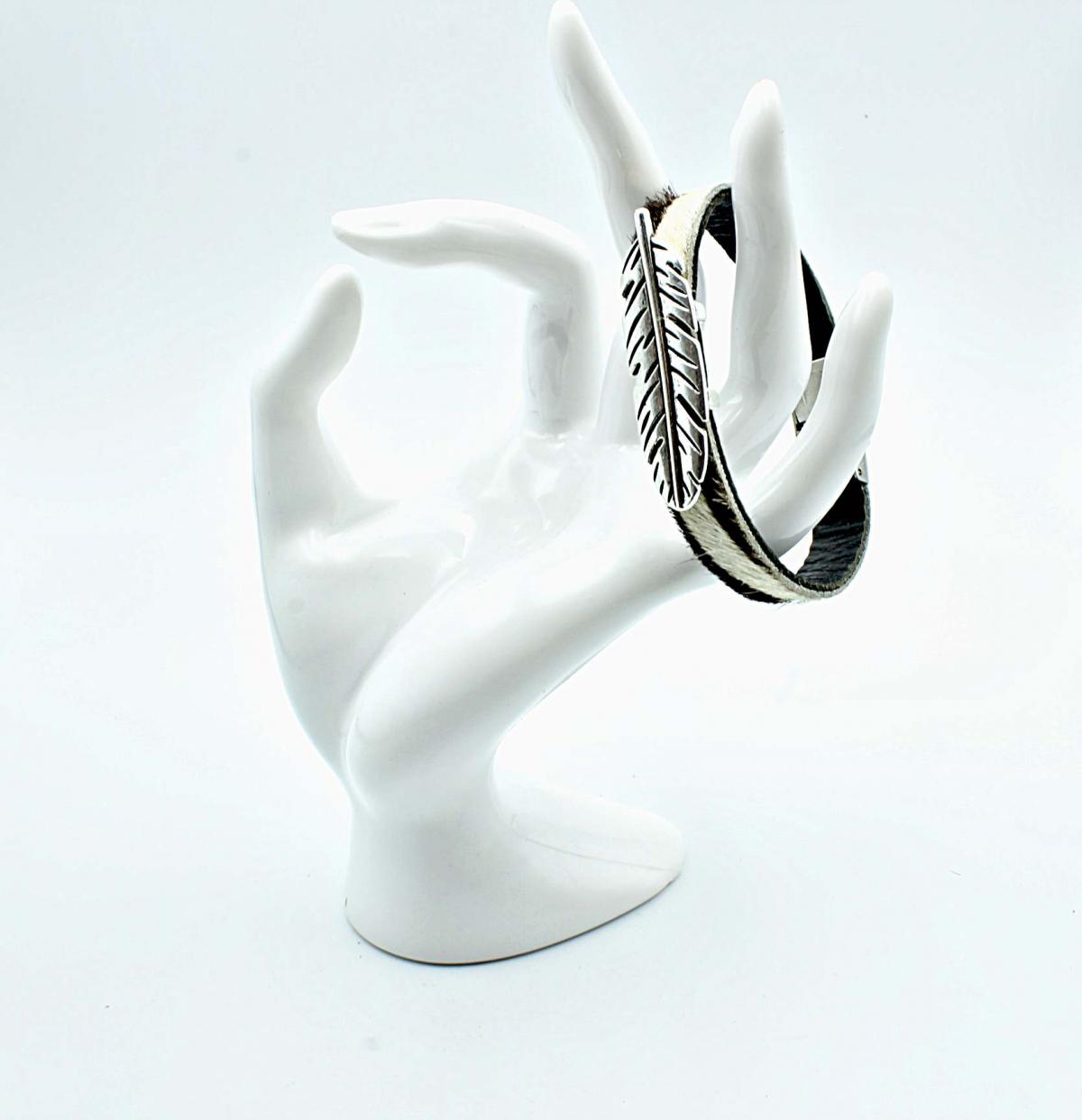Feather Leather Bracelet - Hair On Zebra Design