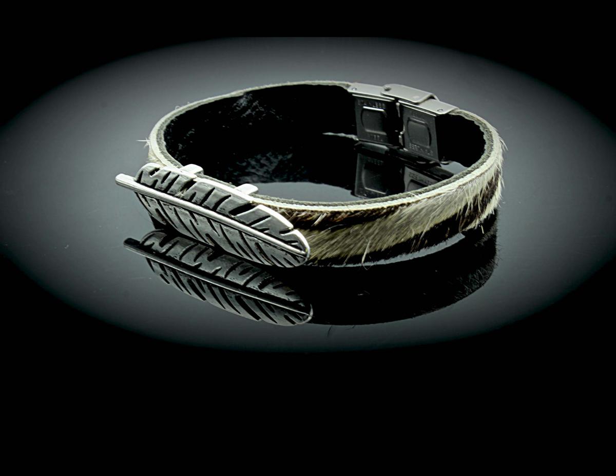 Feather Leather Bracelet - Hair On Zebra Design