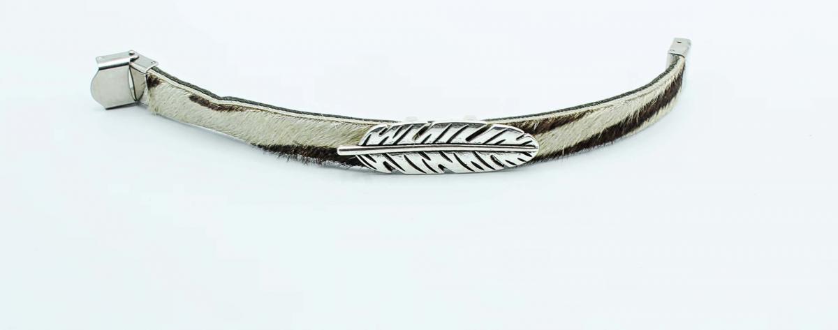 Feather Leather Bracelet - Hair On Zebra Design