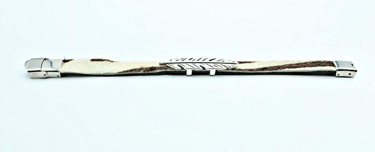Feather Leather Bracelet - Hair On Zebra Design