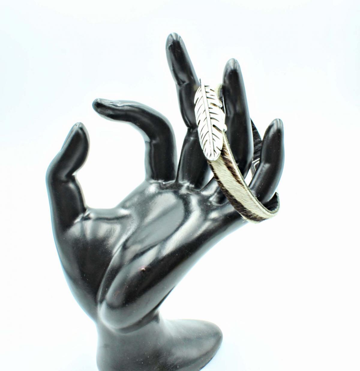 Feather Leather Bracelet - Hair On Zebra Design