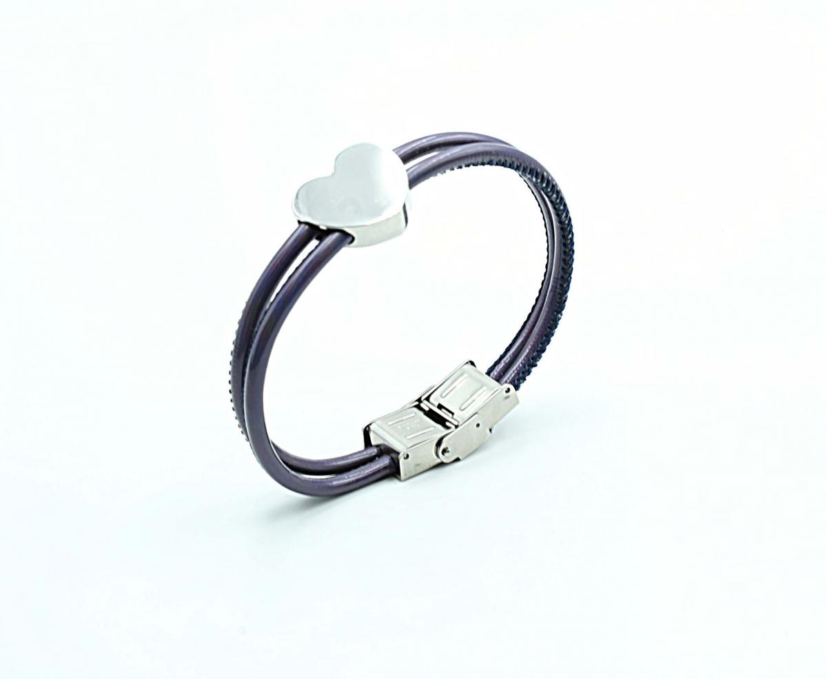 Neon Violet Leather Heart Bracelet