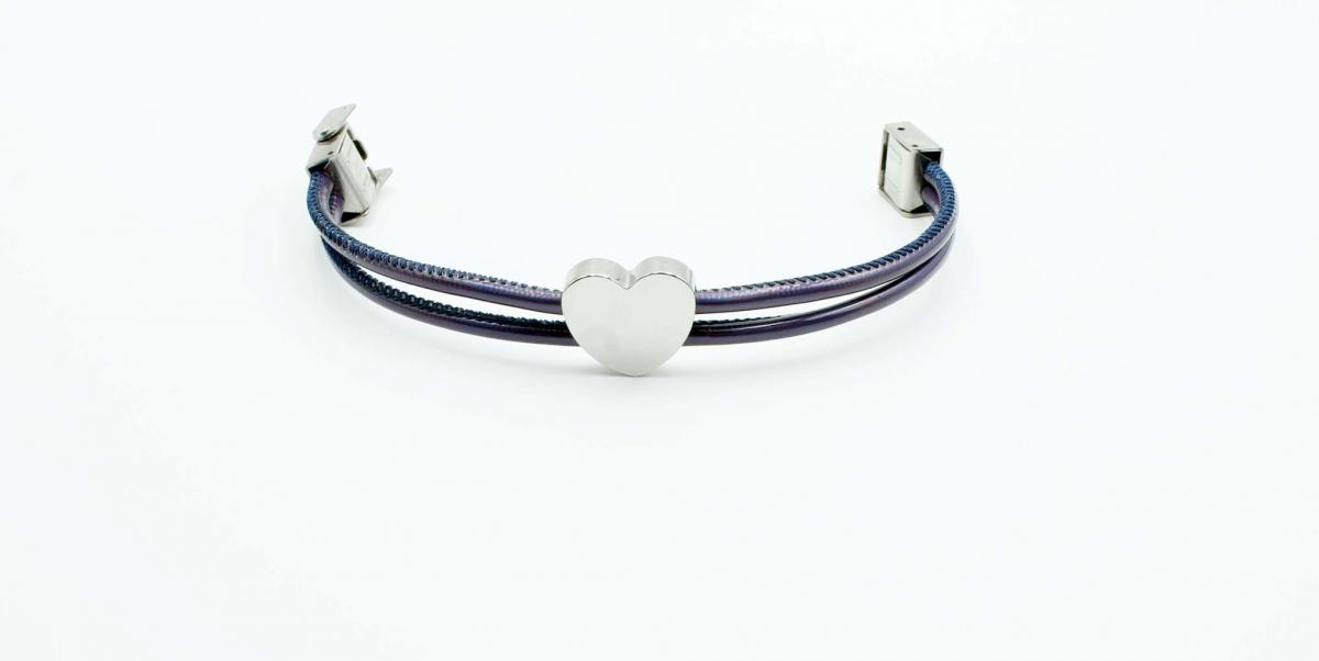 Neon Violet Leather Heart Bracelet