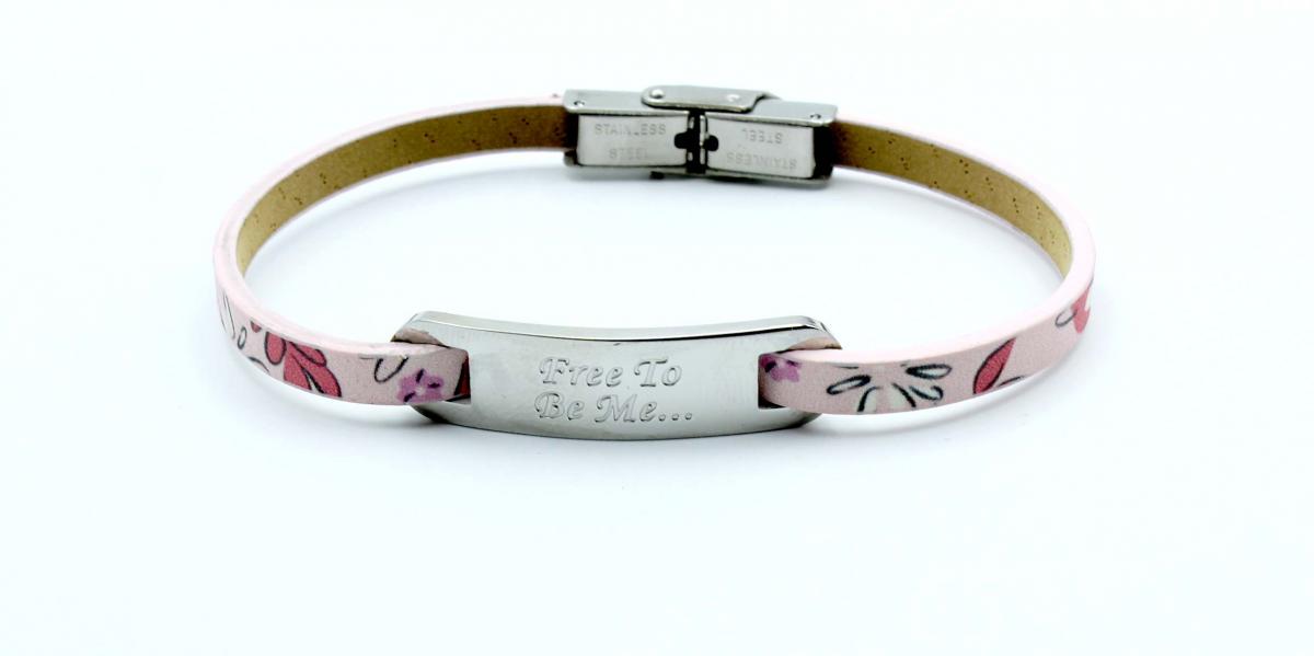 Inspirational Bracelet - Spring Flower Leather & Steel Customised.