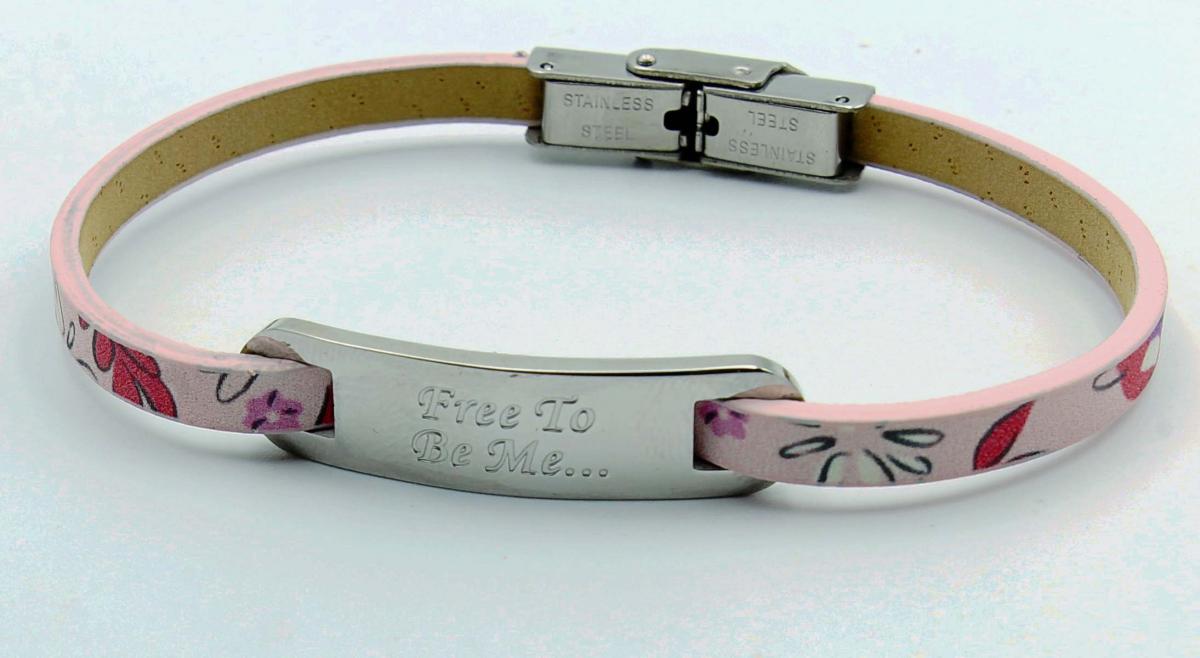 Inspirational Bracelet - Spring Flower Leather & Steel Customised.