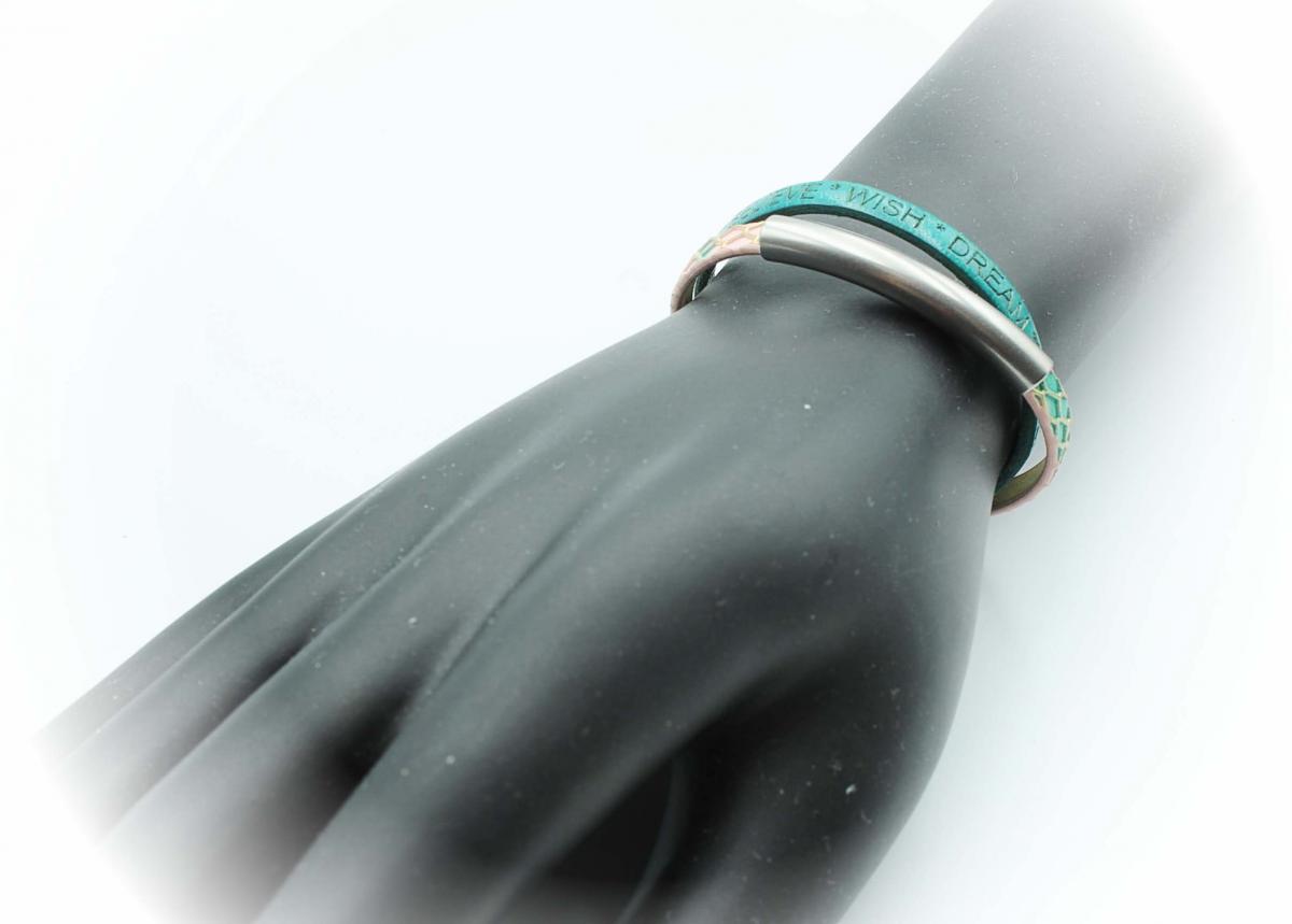 Double Layer "Wish Dream Believe" Leather Tube Inspiration Bracelet