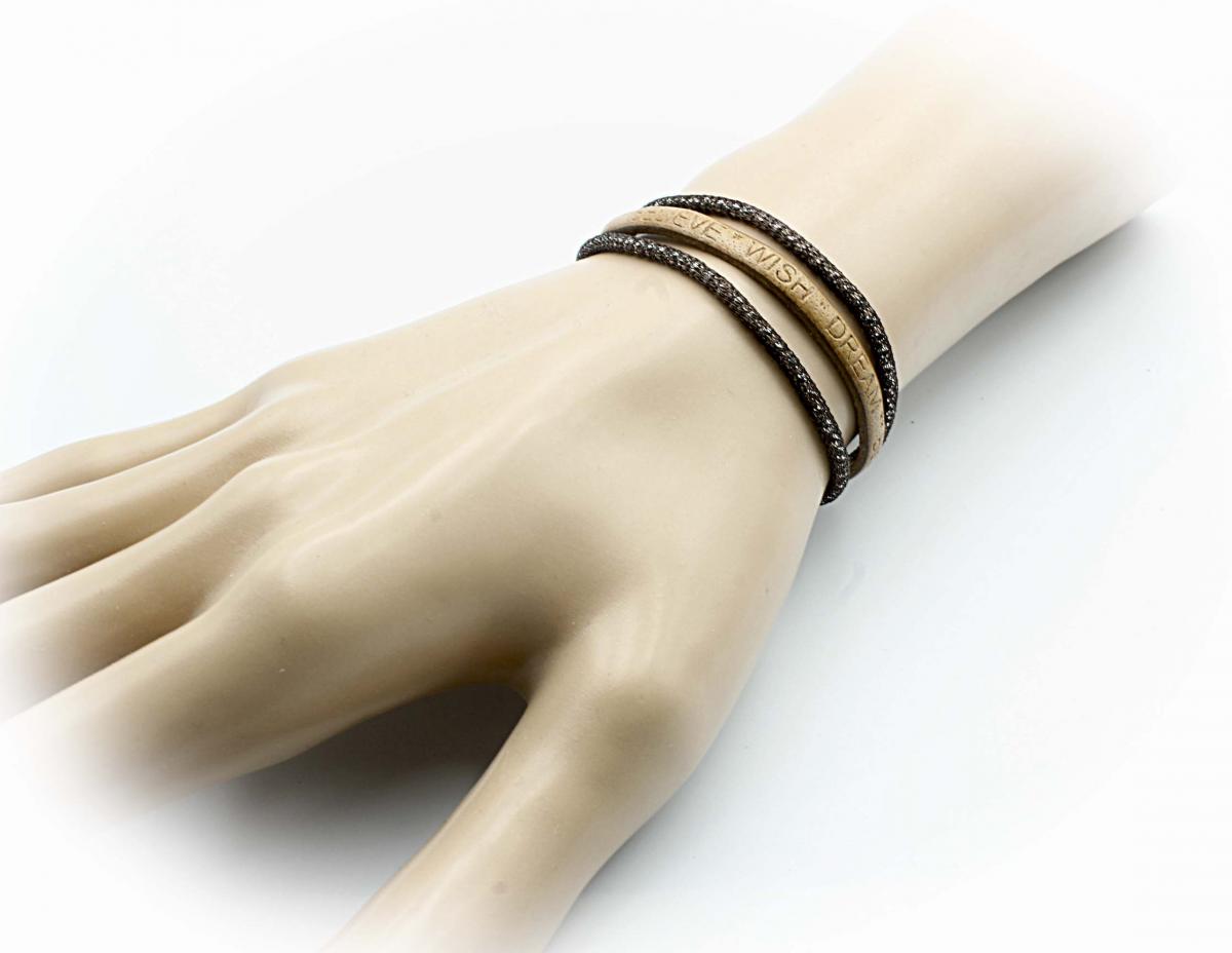 Inspirational Mantra Bracelet Triple Layer "Wish Dream Believe"