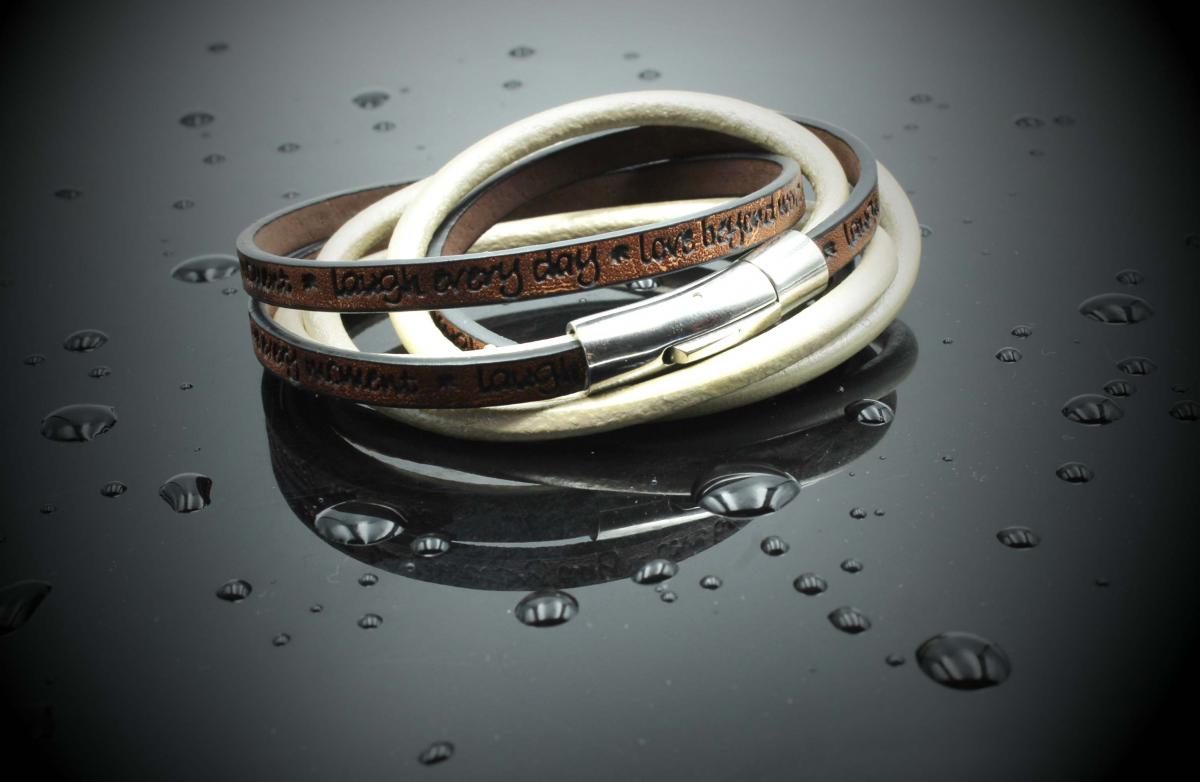 Wrap Around Double Layer Coffee & Cream Leather Inspirational Bracelet